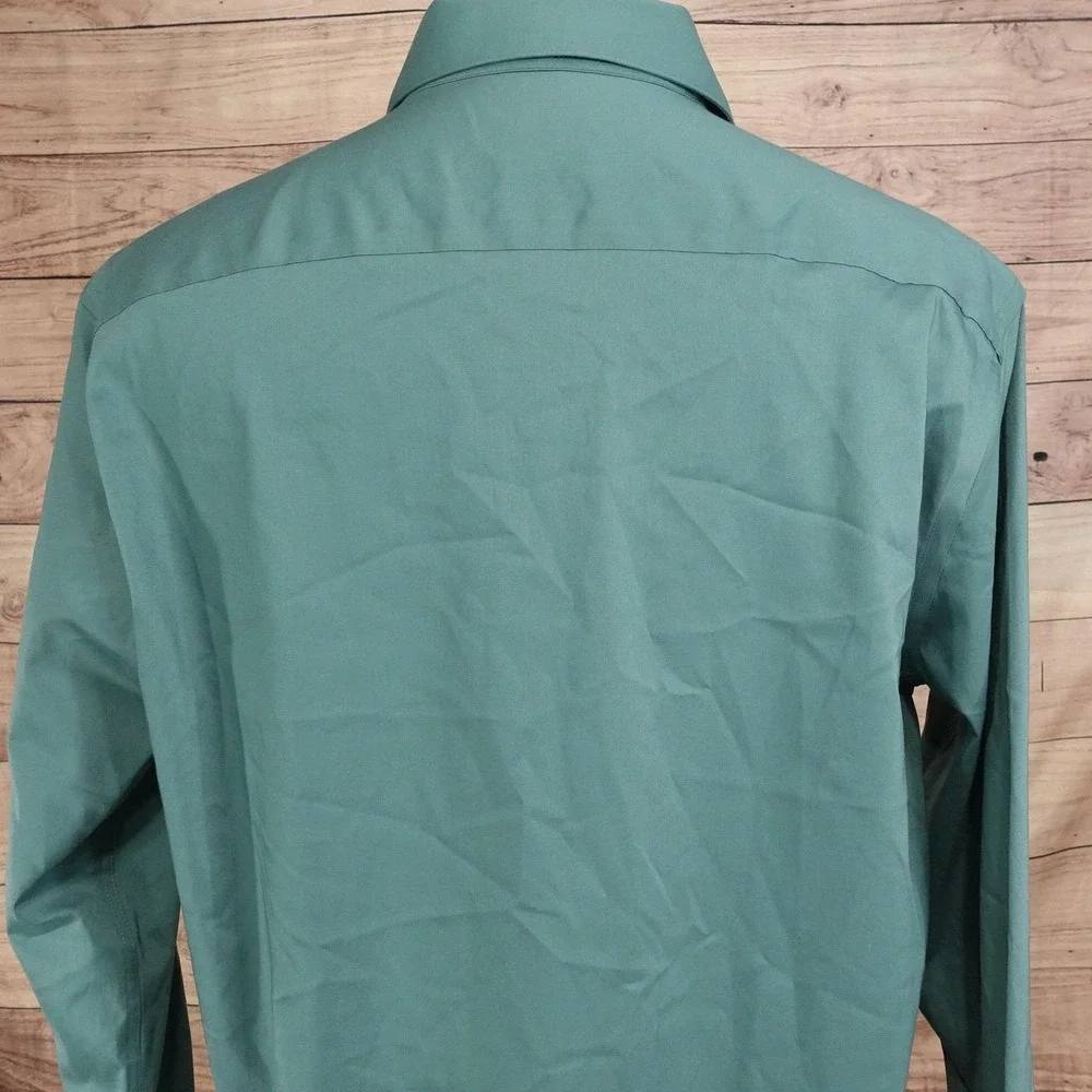 Van Heusen Wrinkle Free Dress Shirt Mens 16.5 34/35 L Regular Fit Green Stretch